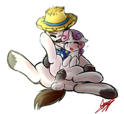 Size: 1112x1020 | Tagged: explicit, artist:starykrow, sweetie belle, blushing, clothed sex, clothes, eyes closed, father and child, father and daughter, female, floppy ears, foalcon, g4, hondo flanks, imported from derpibooru, incest, infidelity, male, moaning, nudity, open mouth, penetration, penis, sex, ship:sweetieflanks, shipping, simple background, spread legs, spreading, straight, sweat, underhoof, unshorn fetlocks, vaginal, white background