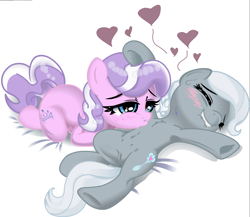 Size: 1502x1304 | Tagged: explicit, artist:theofficialwheel, diamond tiara, silver spoon, anus, armpits, blushing, chest fluff, color edit, colored, crotchboobs, cute, cute porn, earth pony, edit, eyes closed, female, filly, foal, foalcon, g4, happy sex, heart, imported from derpibooru, lesbian, lip bite, missing accessory, nipples, nudity, pony, sex, ship:silvertiara, shipping, simple background, teats, vulva