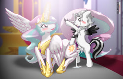 Size: 1024x658 | Tagged: explicit, artist:leinad56, princess celestia, oc, oc:aero ruinwing, balls, canon x oc, colt, colt on mare, cum, doggy style, female, foal, foalcon, from behind, g4, imported from derpibooru, male, mare, nudity, penetration, penis, pony, sex, straight, straight shota, vaginal