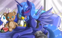 Size: 2560x1600 | Tagged: explicit, artist:navanastra, princess luna, anus, blushing, cum, drool, female, foalcon, g4, horsecock, imported from derpibooru, male, nudity, penetration, penis, plushie, ponut, s1 luna, sex, straight, underhoof, vaginal