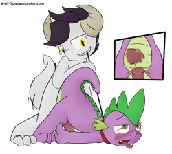 Size: 1280x1146 | Tagged: explicit, artist:6-of-spades, spike, oc, oc:veles, ahegao, anal, blushing, bondage, collar, control collar, dragon, foalcon, forked tongue, g4, gay, hypnosis, hypnotized, imported from derpibooru, leash, male, nudity, penis, pet play, tongue out