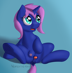 Size: 2473x2500 | Tagged: explicit, artist:vertex-the-pony, oc, oc:seras kale, anus, clitoris, crotchboobs, female, filly, foal, foalcon, heart clitoris, high res, imported from derpibooru, nipples, nudity, oc only, ponut, presenting, solo, solo female, teats, underhoof, vulva, vulvar winking