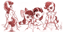 Size: 1618x819 | Tagged: explicit, artist:jaxonian, apple bloom, babs seed, scootaloo, sweetie belle, alternate version, blowjob, boobjob, chest hair, cock worship, commission, crotchboobjob, crotchboobs, cum, cutie mark crusaders, double blowjob, earth pony, fapplebloom, female, filly, foal, foalcon, g4, hotdogging, human, human male, human male on filly, human on pony action, human penis, imported from derpibooru, interspecies, licking, licking cock, male, male pov, multiple blowjob, nipples, nudity, offscreen character, oral, pegasus, penis, pony, pov, sex, straight, tongue out, traditional art, unicorn, wingboner