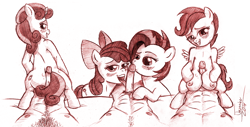Size: 1618x819 | Tagged: explicit, artist:jaxonian, apple bloom, babs seed, scootaloo, sweetie belle, blowjob, boobjob, butt, chest hair, cock worship, commission, crotchboobjob, crotchboobs, cutie mark crusaders, double blowjob, earth pony, fapplebloom, female, filly, foal, foalcon, g4, group sex, hotdogging, human, human male, human male on filly, human on pony action, human penis, imported from derpibooru, interspecies, licking, licking cock, male, male pov, multiple blowjob, nipples, nudity, offscreen character, oral, pegasus, penis, plot, pony, pov, sex, straight, tongue out, traditional art, unicorn, wingboner