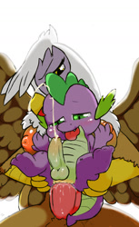 Size: 1000x1629 | Tagged: explicit, artist:redemption3445, spike, ahegao, anal, anal creampie, anal orgasm, anthro, balls, blushing, breasts, creampie, cum, cum while penetrated, cumming, dragon, foalcon, foreskin, futa, futa gilda, futa on colt, futa on male, g4, gilda, griffon, griffon on dragon action, hands free, human penis, imported from derpibooru, intersex, interspecies, male, nipples, nudity, orgasm, orgasm cumshot, penis, ship:spilda, simultaneous orgasm, tongue out