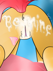 Size: 500x667 | Tagged: explicit, artist:vixyhooves, oc, oc:vixy hooves, anus, butt, cum, female, foalcon, imported from derpibooru, nudity, oc only, plot, presenting, vagina