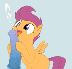 Size: 950x906 | Tagged: explicit, artist:dontworryaboutitkid, rainbow dash, scootaloo, cock worship, cum, cumming, disembodied penis, female, foalcon, futa, futa on female, futa pov, futa rainbow dash, g4, happy, happy sex, horsecock, implied rainbow dash, imported from derpibooru, intersex, licking, nudity, offscreen character, oral, penis, pov, ship:scootadash, shipping