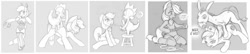 Size: 1280x277 | Tagged: explicit, artist:zebala, applejack, spike, accessory swap, anal, anthro, arm hooves, balls, breasts, bunny suit, clothes, cum, dildo, facial, female, fishnet stockings, foalcon, g4, imported from derpibooru, legwear, male, monochrome, mule, nudity, nurse redheart, pegasus, penis, playboy bunny, pony, portuguese, saddle, semi-anthro, sex, sex toy, ship:applespike, shipping, straight, thigh highs, vagina