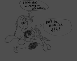 Size: 955x749 | Tagged: questionable, artist:xormak, oc, bedroom eyes, canon x oc, foalcon, g4, imported from derpibooru, lying, monochrome, night light, op is a duck, romance, shipping, speech bubble, twilight's twist, twistdad