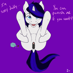 Size: 2500x2500 | Tagged: explicit, artist:luckystreak, oc, oc:snowy, anus, butt, clitoris, dark genitals, female, foalcon, gender swap potion, high res, horn, implied incest, imported from derpibooru, male to female, nudity, oc only, plot, ponut, pony, presenting, rule 63, solo, solo female, transformation, transgender transformation, underhoof, unicorn, unicorn oc, vagina, vulva, vulvar winking