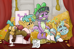 Size: 1800x1185 | Tagged: explicit, artist:smudge proof, spike, anal, anus, balls, big penis, butt, clothes, colt, crossdressing, cum, cutesy cut, dragon, dragon on pony action, dress, fantasy class, foal, foalcon, g4, gay, glitter shell, horsecock, imported from derpibooru, impossibly large penis, interspecies, knight, magic, male, nudity, oral, penis, plot, pony, princess, ship:spails, ship:spips, snails, snips, taint, throne, trap, treasure, unicorn, visor, warrior
