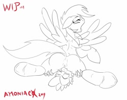 Size: 950x754 | Tagged: explicit, artist:amoniaco, rainbow dash, spike, age difference, anus, cunnilingus, dragon, duo, duo male and female, facesitting, facesitting on spike, female, foalcon, g4, imported from derpibooru, interspecies, male, nudity, oral, pegasus, pony, ship:rainbowspike, shipping, straight, vulva, wingless spike, wip