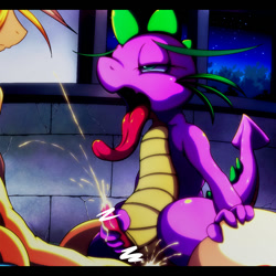 Size: 700x700 | Tagged: explicit, artist:c.d.i., spike, ahegao, censored, cum, dragon, foalcon, g4, gay, imported from derpibooru, long tongue, male, nudity, orgasm, penis, pixiv, tongue out
