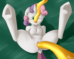 Size: 2390x1909 | Tagged: explicit, artist:ciderdrop, sweetie belle, anus, blushing, clitoris, double penetration, female, foalcon, g4, imported from derpibooru, multiple penetration, nudity, oral, penetration, presenting, sex, solo, solo female, tentacle blowjob, tentacle porn, tentacles, tentacles on female, underhoof, vagina, vaginal, vulva