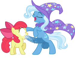 Size: 1364x1075 | Tagged: explicit, apple bloom, artist needed, balls, blowjob, creampie, cum, cum in mouth, eyes closed, foalcon, futa, futa on female, futa trixie, g4, horsecock, imported from derpibooru, intersex, nudity, open mouth, oral, oral creampie, penis, simple background, surprised, transparent background, trixie, trixie's cape, trixie's hat, trixiebloom, wide eyes