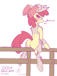 Size: 1500x2000 | Tagged: explicit, artist:ho7y5hoxx, apple bloom, anus, bloom butt, blushing, clothes, cowgirl, female, filly, foal, foalcon, g4, hat, imported from derpibooru, legwear, nudity, socks, solo, solo female, thigh highs, vulva