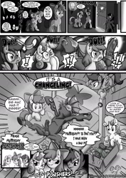 Size: 1240x1748 | Tagged: explicit, artist:anibaruthecat, apple bloom, scootaloo, sweetie belle, oc, oc:vesairus, comic:a different sort of pet, anal insertion, armpits, bondage, canon x oc, changeling, changeling oc, cmc foursome, comic, cutie mark crusaders, earth pony, female, femdom, foalcon, g4, grayscale, imported from derpibooru, insertion, male, malesub, monochrome, nudity, pegasus, penis, pony, shipping, straight, submissive, unicorn, vulgar