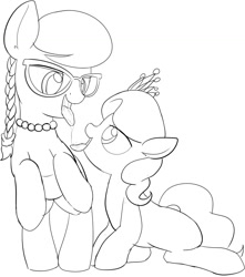 Size: 835x943 | Tagged: questionable, artist:mcsadat, diamond tiara, silver spoon, drool, female, foalcon, g4, glasses, grayscale, imported from derpibooru, lesbian, lineart, monochrome, ship:silvertiara, shipping