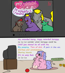 Size: 1000x1114 | Tagged: grimdark, questionable, artist:buwwito, crotchboobs, edit, fluffy, fluffy pony, fluffy pony grimdark, fluffy pony original art, foalcon, happy, imported from derpibooru, nudity, shitposting, television