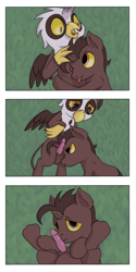 Size: 1800x3600 | Tagged: explicit, oc, oc:loki, oc:loki ebonhoof, artist needed, comic, cute, cute porn, foalcon, gay, griffon, human penis, imported from derpibooru, interspecies, licking, licking cock, male, nudity, oc only, oral, penis, poki and goki, pony, pony on griffon action, reasonably sized genitals, sex, source needed, tongue out, unicorn