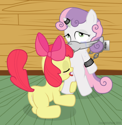 Size: 3900x4000 | Tagged: explicit, grimdark, artist:greaterlimit, apple bloom, sweetie belle, anus, bondage, chains, cloth gag, crying, cunnilingus, earth pony, female, female on female rape, filly, foal, foalcon, g4, gag, horn, horn ring, horngasm, imported from derpibooru, lesbian, magic suppression, nudity, oral, over the nose gag, pony, raised tail, rape, shackles, unicorn, vagina, vaginal secretions