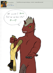 Size: 576x786 | Tagged: explicit, grimdark, artist:clippypony, oc, oc:clippy, oc:risky lottery, anthro, ask, asphyxiation, balls, foalcon, horsecock, implied prostitution, imported from derpibooru, nudity, oc only, penis, straight, tumblr, vulva