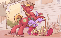 Size: 2578x1619 | Tagged: explicit, artist:computer olympics, apple bloom, spike, age difference, anus, bedroom eyes, big macintosh, bipedal, bisexual, blowjob, bow, creampie, cum, cum in mouth, cumming, dock, dragon, earth pony, eyes closed, female, filly, floppy ears, foal, foalcon, g4, gay, grin, gritted teeth, group sex, hair bow, imported from derpibooru, interspecies, legs in air, lidded eyes, male, nudity, on back, open mouth, oral, oral creampie, orgasm, outdoor sex, outdoors, penis, pony, pony on dragon action, sex, ship:spikebloom, ship:spikentosh, shipping, shivering, smiling, spontaneous orgasm, stallion, straight, threesome, thrusting, vaginal secretions, vulva, wheel