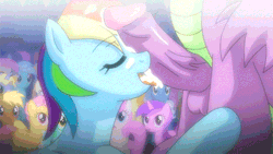 Size: 640x360 | Tagged: explicit, artist:fantasyblade, rainbow dash, spike, animated, audience, balls, blinking, blowjob, blushing, cock worship, creampie, cum, cum in mouth, deepthroat, dragon, earth pony, edit, erection, exhibitionism, eyes closed, faceless male, facial, female, foalcon, g4, hand on head, hands on head, happy sex, holding head, horn, human penis, imported from derpibooru, interspecies, licking, licking cock, looking up, male, mare, nudity, observer, offscreen character, open mouth, oral, oral creampie, penis, penis on face, pony, public sex, sex, sexy, ship:rainbowspike, shipping, smiling, stool, straight, stupid sexy rainbow dash, throat bulge, tongue out, unicorn, vibrating