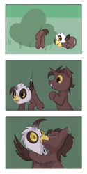 Size: 1800x3600 | Tagged: questionable, oc, oc:loki, oc:loki ebonhoof, artist needed, blushing, comic, foalcon, griffon, imported from derpibooru, interspecies, kissing, loki, oc only, oc x oc, poki and goki, pony
