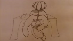 Size: 3920x2204 | Tagged: explicit, artist:seekow, apple bloom, applejack, age difference, apple, applecest, butt, female, filly, filly on mare, foal, foalcon, g4, high res, hooves, imported from derpibooru, incest, lesbian, mare, missionary position, nudity, plot, pony, pony on pony action, ribbon, sex, ship:bloomjack, shipping, sibling incest, siblings, sisters, sketch, table, tail, tribadism, vulva
