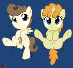 Size: 2885x2695 | Tagged: explicit, artist:sasukex125, aftersex, anus, balls, cakecest, colt, creampie, cum, cute, cute porn, female, filly, foal, foalcon, g4, genitals, high res, imported from derpibooru, incest, looking at you, male, nudity, older, on back, pegasus, penis, ponut, pony, pound cake, pumpkin cake, reasonably sized genitals, reasonably sized penis, ship:caketwincest, show accurate, show accurate porn, smiling, spread legs, straight, twincest, twins, unicorn, vagina, vulva