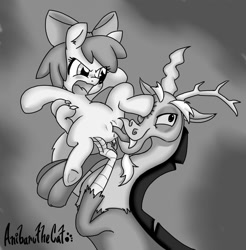 Size: 1201x1222 | Tagged: explicit, grimdark, artist:anibaruthecat, apple bloom, anus, butt, cunnilingus, discord, earth pony, female, filly, foal, foalcon, g4, grayscale, imported from derpibooru, interspecies, male, monochrome, nudity, oral, plot, pony, rape, straight, surprise sex, vulva