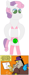 Size: 1024x2621 | Tagged: questionable, artist:catfood-mcfly, sweetie belle, bikini, ciscord, clothes, discord, fat, fatcord, foalcon, fury belle, g4, implied masturbation, implied sex, imported from derpibooru, mr. yuk, stylistic suck, swimsuit