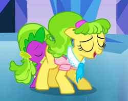 Size: 948x750 | Tagged: questionable, spike, chickadee, dragon, female, fetish, flank, foalcon, from behind, g4, hundreds of users filter this tag, imported from derpibooru, male, ms. peachbottom, olfactophilia, shipping, show accurate, show accurate porn, smell, sniffing, spikebottom, straight