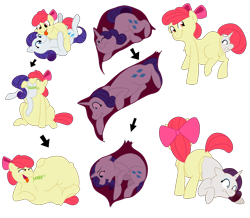 Size: 2500x2182 | Tagged: explicit, artist:chubbyjam, apple bloom, rarity, anus, belly, butt, comic, earth pony, female, fetish, filly, filly pred, foal, foalcon, full tour, g4, high res, imported from derpibooru, internal, mare, mare prey, nudity, plot, pony, rariprey, simple background, transparent background, unicorn, vore