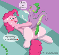 Size: 1200x1107 | Tagged: explicit, artist:caluriri, pinkie pie, spike, age difference, ahegao, anal beads, anal insertion, anal orgasm, anus, blushing, cum, cumming, dialogue, dildo, doubleheaded dildo, dragon, duo, duo male and female, facial, female, femdom, foalcon, g4, imported from derpibooru, insertion, interspecies, male, malesub, mind break, nudity, orgasm, pegasus, penis, pony, sex toy, ship:pinkiespike, shipping, spike want, straight, submissive, vaginal insertion, vaginal secretions, vulva, wingless spike