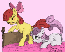 Size: 1818x1446 | Tagged: explicit, artist:headless horsecock, apple bloom, sweetie belle, 2014, anus, blushing, butt, dock, eyes closed, female, foalcon, g4, horn, horn penetration, imported from derpibooru, leaning, lesbian, meme, nudity, open mouth, plot, ponut, prone, raised tail, sex, ship:sweetiebloom, shipping, tongue out, vaginal, vulva