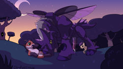Size: 2500x1407 | Tagged: explicit, grimdark, artist:clippypony, oc, oc:clippy, oc:risky lottery, balls, blood, changeling, cum, foalcon, furry, imported from derpibooru, injured, nudity, oc only, penis, stabbing