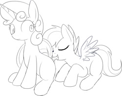 Size: 930x733 | Tagged: questionable, artist:mcsadat, scootaloo, sweetie belle, analingus, analingus on female, dock licking, dock worship, female, female on female analingus, foalcon, g4, grayscale, imported from derpibooru, lesbian, licking, monochrome, oral, pegasus, pony, sex, ship:scootabelle, shipping, simple background, softcore, spread wings, unicorn, wings