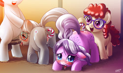 Size: 1200x716 | Tagged: explicit, artist:auto, diamond tiara, silver spoon, abuse, anal foodplay, anal insertion, anus, blowjob, blushing, butt, candy cane, colt, colt on filly, crying, dead source, double penetration, earth pony, female, femdom, femsub, filly, filly on filly, foal, foalcon, g4, genitals, glasses, hands free, imported from derpibooru, insertion, lesbian, male, nudity, oral, orgasm, plot, pony, simultaneous orgasm, straight, submissive, this will end in yeast infection, twist, unusual insertion, vaginal orgasm, vaginal secretions, vulva