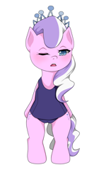 Size: 950x1701 | Tagged: questionable, artist:cl, diamond tiara, clothes, female, foalcon, g4, imported from derpibooru, one-piece swimsuit, pixiv, school swimsuit, solo, solo female, swimsuit