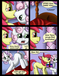 Size: 980x1268 | Tagged: explicit, artist:cobramcjingleballs, apple bloom, sweetie belle, comic:cmc comic (comic:crazy mares), comic:crazy mares, anus, comic, earth pony, female, filly, filly on filly, foal, foalcon, french kiss, g4, imported from derpibooru, kissing, lesbian, nudity, pony, pony on pony action, unicorn, vagina
