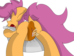 Size: 4000x3000 | Tagged: explicit, artist:chubbysonicfan, scootaloo, anus, female, foalcon, g4, imported from derpibooru, nudity, pillow, solo, solo female, squirting, vulva
