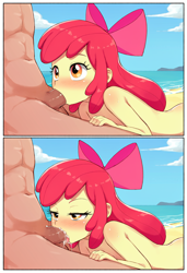 Size: 832x1216 | Tagged: explicit, apple bloom, 2 panel comic, ai generated, beach, before and after, blowjob, breasts, butt, child, clitoris, comic, complete nudity, creampie, cum, cum in mouth, cumming, cute, deepthroat, duo, duo male and female, equestria girls, equestria girls-ified, female, g4, hand, human, human male, human penis, imported from twibooru, lolicon, male, male pov, nipples, novelai, nude female, nudity, ocean, offscreen character, open mouth, oral, oral creampie, penetration, penis, pov, presenting, prompter:doomguy397, sex, small breasts, stable diffusion, straight, underage