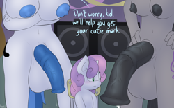 Size: 1600x1000 | Tagged: explicit, artist:lamia, sweetie belle, anthro, balls, belly button, big penis, blushing, breasts, busty octavia melody, busty vinyl scratch, dialogue, dj pon-3, female, foalcon, futa, futa octavia melody, futa on female, futa on filly, futa vinyl scratch, g4, group sex, horsecock, imminent futa on female, imported from derpibooru, impossibly large balls, impossibly large penis, intersex, nipples, nudity, octavia melody, penis, precum, sex, size difference, threesome, vinyl scratch