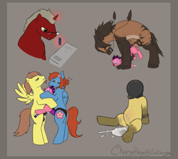 Size: 2500x2242 | Tagged: explicit, grimdark, artist:clippypony, oc, oc:clippy, oc:risky lottery, oc:sureibu, after vaginal, age difference, anal, anal insertion, balls, bisexual, bisexual female, blindfold, bondage, cum, cum inflation, double penetration, female, female on female rape, filly, foal, foalcon, high res, imported from derpibooru, inflation, insertion, lesbian, male, mare, mare on filly, multiple positions, nudity, oc name needed, oc only, penetration, penis, pony, rape, restrained, reverse suspended congress, sex, sex toy, standing sex, straight, strapon, suspended congress, urine, vaginal, vulva, watersports
