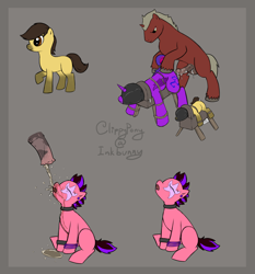 Size: 2332x2500 | Tagged: explicit, grimdark, artist:clippypony, oc, oc:clippy, oc:dazzle dust, oc:risky lottery, oc:violet rose ze vampony, alicorn, bat pony, bat pony alicorn, bat wings, blindfold, bondage, bondage furniture, breeding, cum, foalcon, high res, horn, horsecock, imported from derpibooru, nudity, oc only, penis, pissing, pony, restrained, urine, watersports, wings