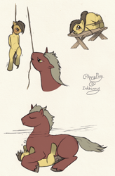 Size: 1476x2247 | Tagged: explicit, grimdark, artist:clippypony, oc, oc:clippy, oc:risky lottery, age difference, asphyxiation, bondage, bondage furniture, bound, breathplay, choking, drowning, female, filly, foal, foalcon, hanging, hanging (by neck), imported from derpibooru, male, missionary position, nudity, oc only, penetration, penis, pony, sex, size difference, stallion, stallion on filly, straight, strangling, suffocating, suspended, trapped, vaginal