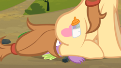 Size: 1280x720 | Tagged: questionable, spike, oc, oc:cream heart, artist needed, bush, canon x oc, crack shipping, dragon, earth pony, edit, edited screencap, facesitting, facesitting on spike, female, foalcon, g4, imported from derpibooru, interspecies, male, mare, milf, my little pony: friendship is magic, oc only, pony, rock, screencap, ship:creamspike, shipping, show accurate, show accurate porn, spike at your service, straight, straight shota, tree
