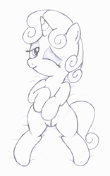 Size: 1636x2622 | Tagged: explicit, artist:an-tonio, sweetie belle, female, foalcon, g4, imported from derpibooru, monochrome, nudity, solo, solo female, traditional art, vulva